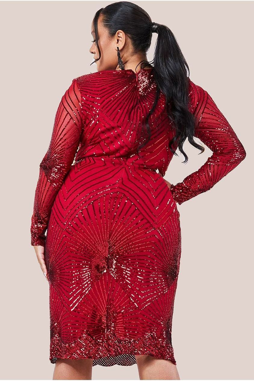Scalloped Hem Starburst Midi Dress - Red DR2617P