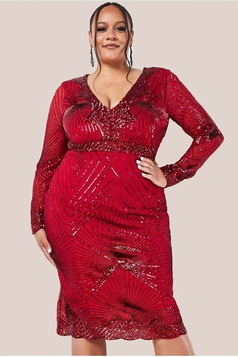 Scalloped Hem Starburst Midi Dress - Red by Goddiva Plus