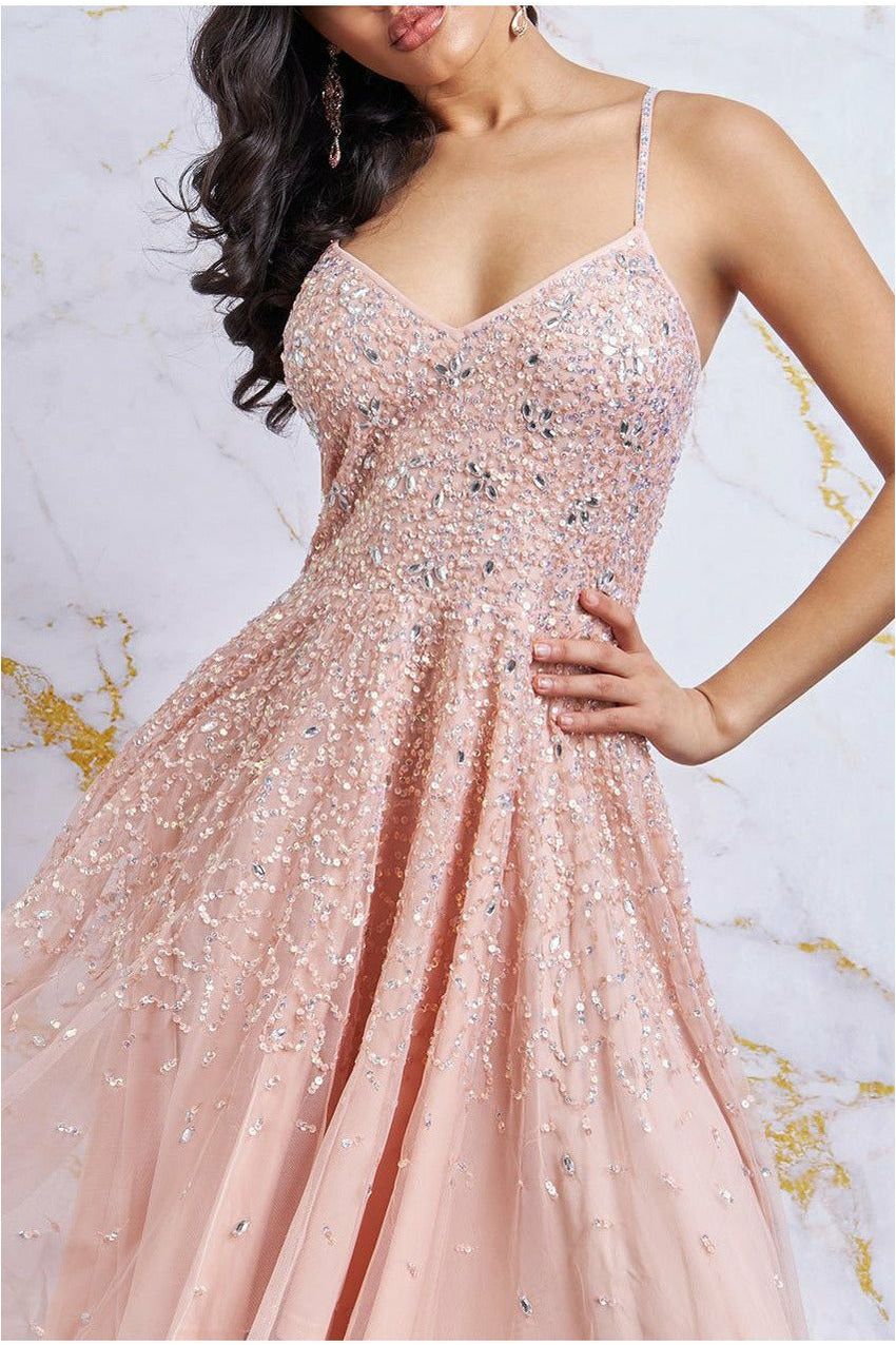 High Low Spaghetti Strap Maxi With Sequins - Peach DR2658