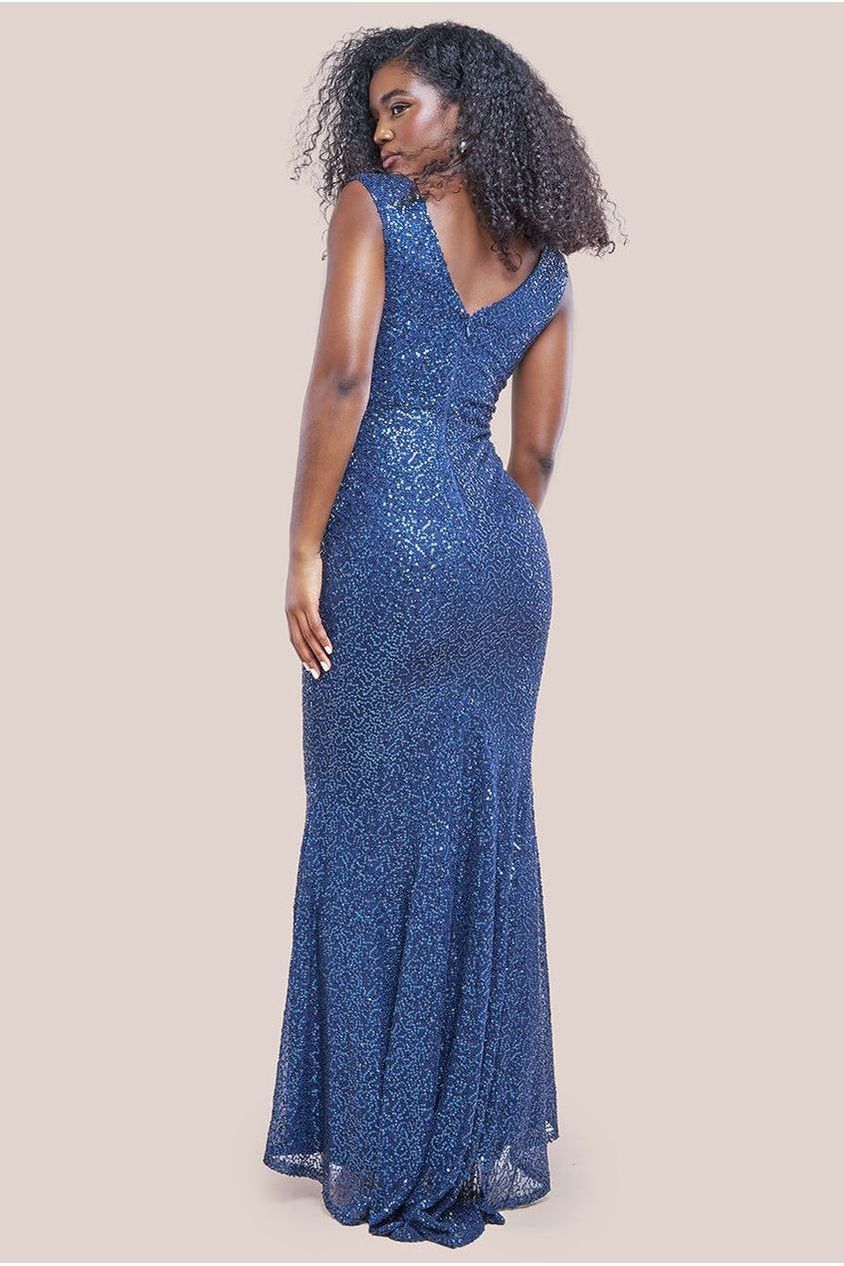 Twisted Front Sequin Maxi Dress - Navy DR2723