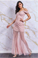 Off The Shoulder Maxi Dress With Mesh Skirt - Blush by Goddiva