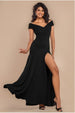 Scuba Crepe Off Shoulder Front Split Maxi Dress - Black by Goddiva