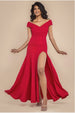 Scuba Crepe Off Shoulder Front Split Maxi Dress - Red by Goddiva