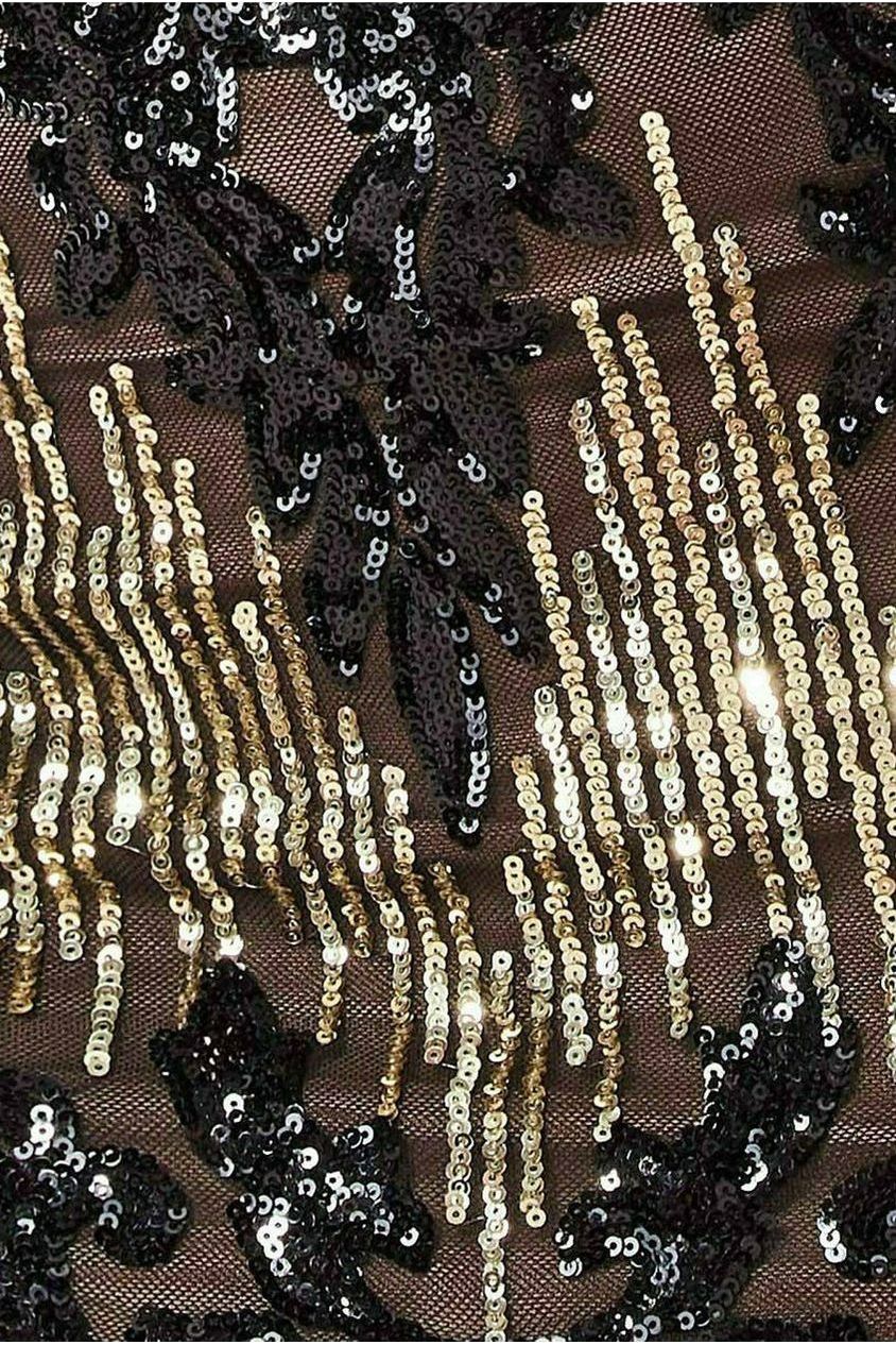 Long Sleeve Sequin Evening Maxi Dress - Black DR3016