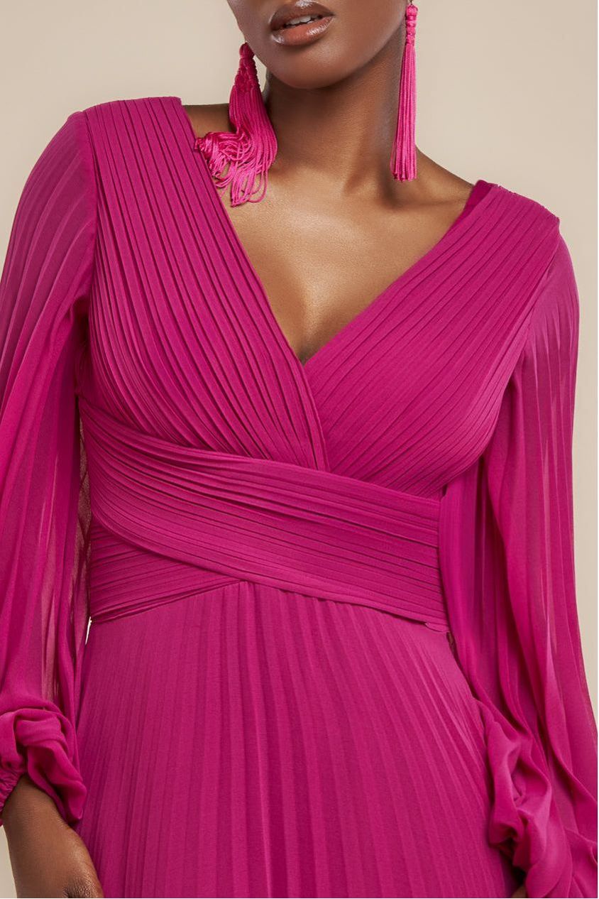 Balloon Sleeve Chiffon Maxi Dress - Magenta DR3041QZ