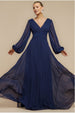 Balloon Sleeve Chiffon Maxi Dress - Navy Blue by Goddiva