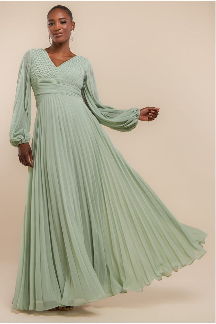 Balloon Sleeve Chiffon Maxi Dress  - Sage Green DR3041QZ