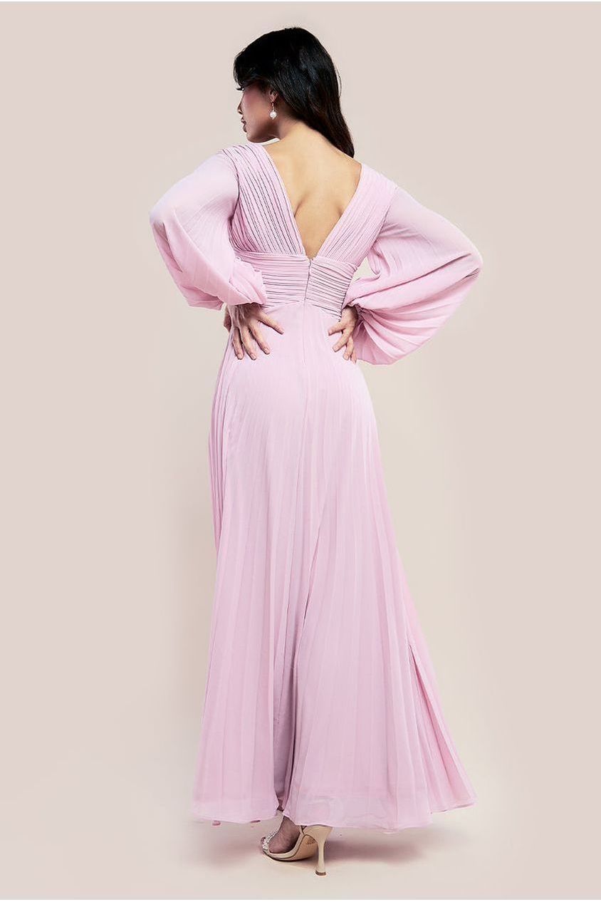 Balloon Sleeve Chiffon Maxi - Pink DR3041QZ