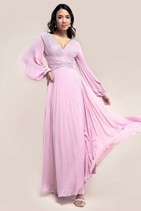 Balloon Sleeve Chiffon Maxi - Pink by Goddiva