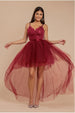 High Low Tulle Mini With Lace Bodice - Wine by Goddiva