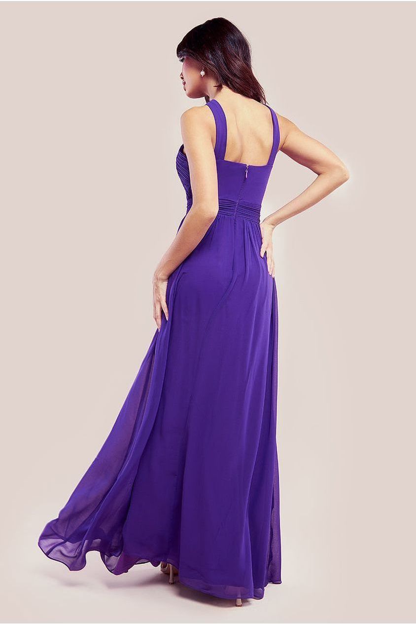Halter Neck Chiffon Maxi Dress - Purple DR3076A