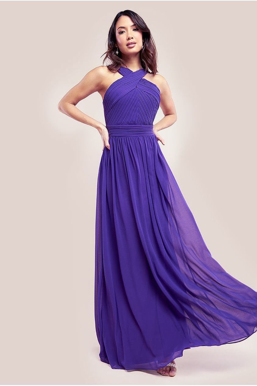 Halter Neck Chiffon Maxi Dress - Purple DR3076A