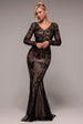 Full Sleeve Sequin Evening Dress - Black by Goddiva