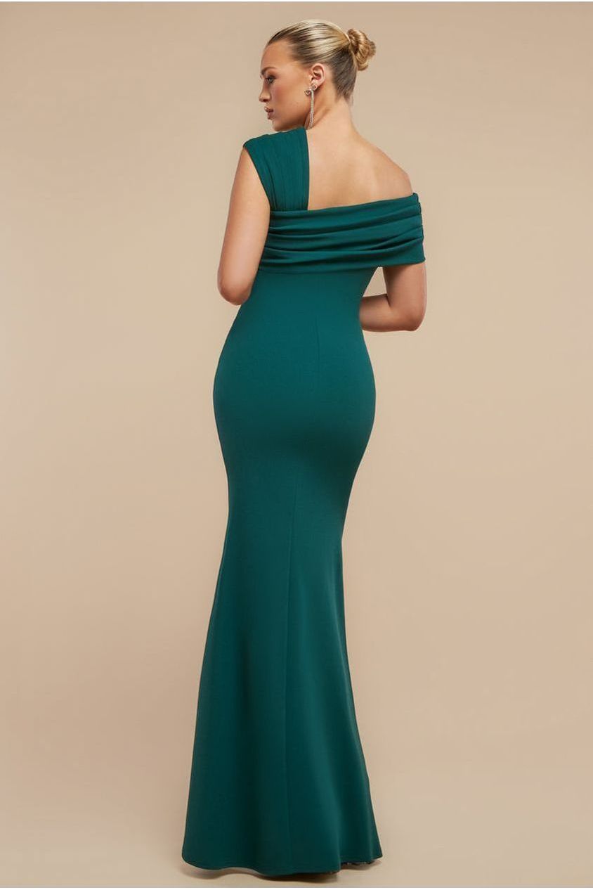 One Shoulder Evening Maxi Dress - Emerald Green DR3231