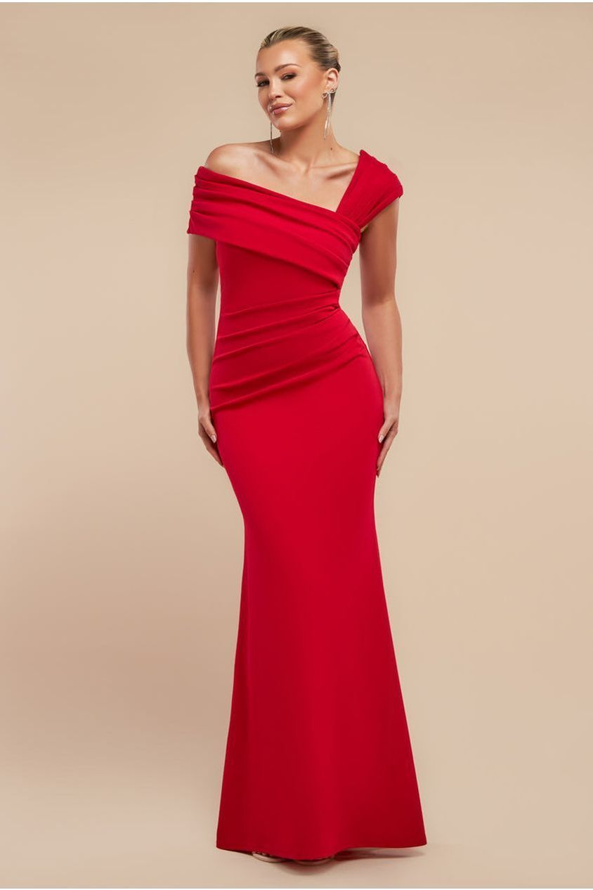 One Shoulder Evening Maxi Dress - Red DR3231
