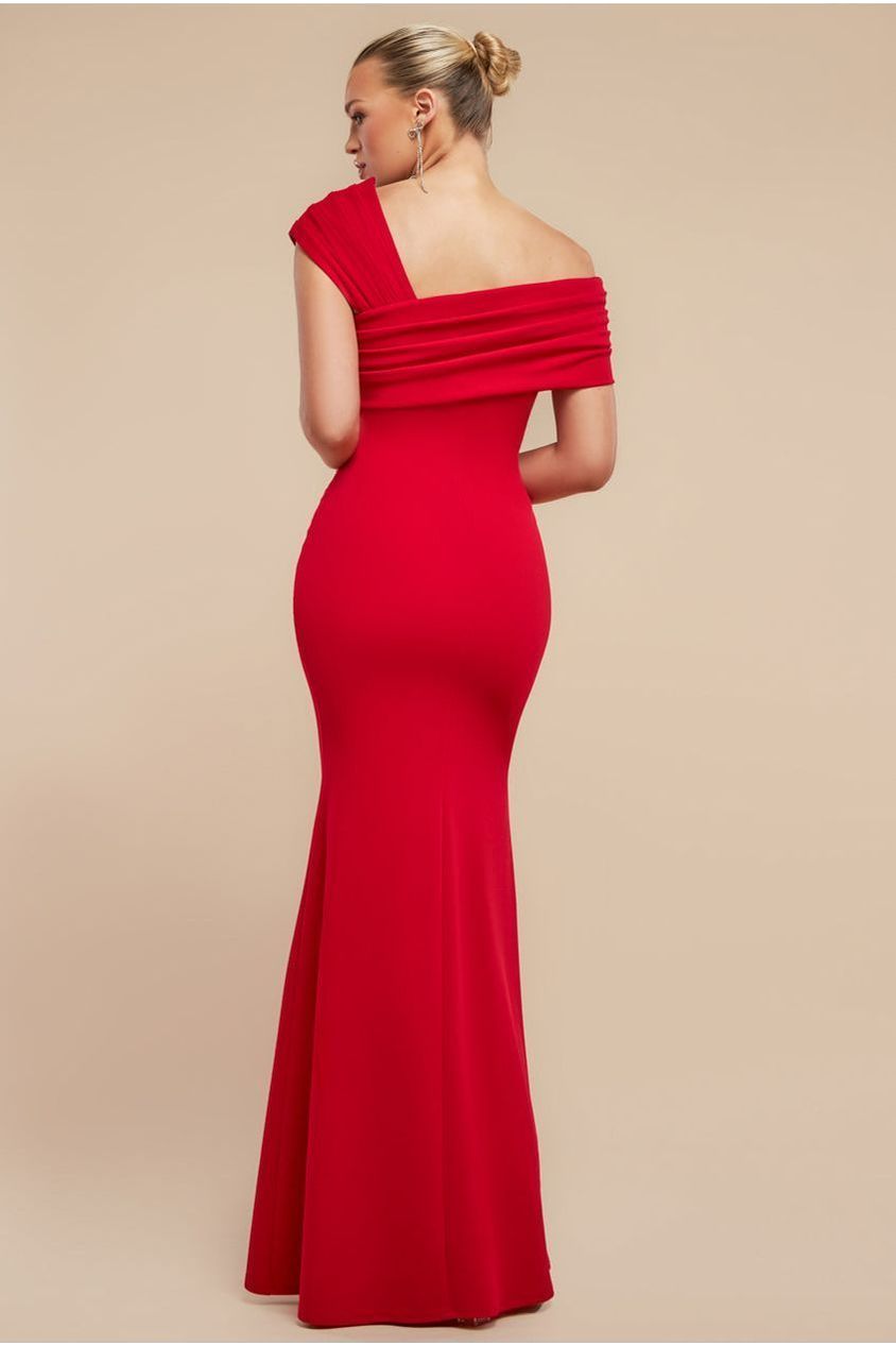 One Shoulder Evening Maxi Dress - Red DR3231