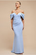 Off The Shoulder Draped Sleeve Maxi Dress - Blue by Goddiva