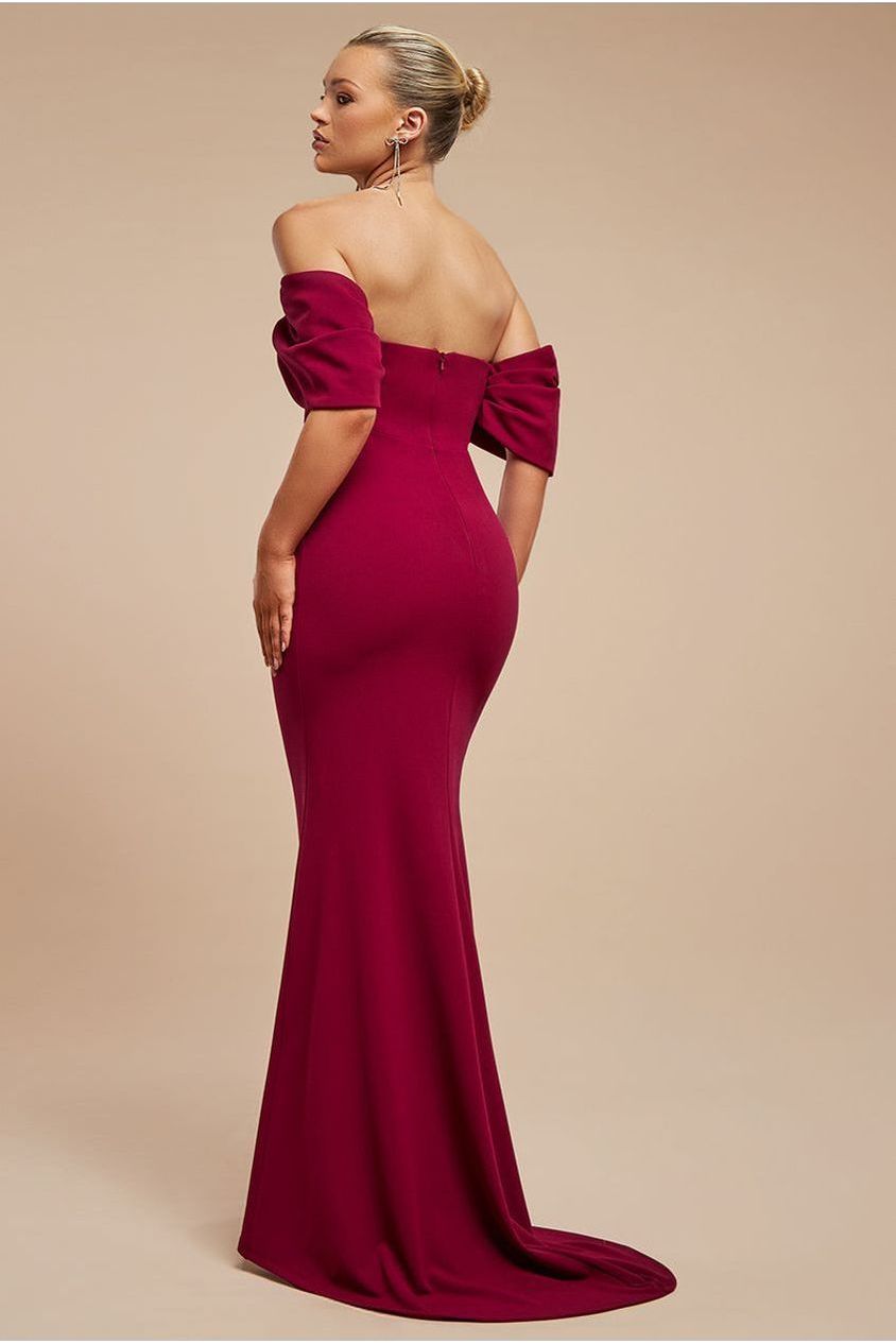 Off The Shoulder Draped Sleeve Maxi Dress - Burgundy DR3259