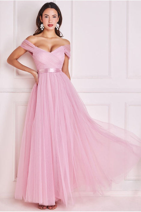 Off The Shoulder Princess Maxi Dress - Blush by Goddiva