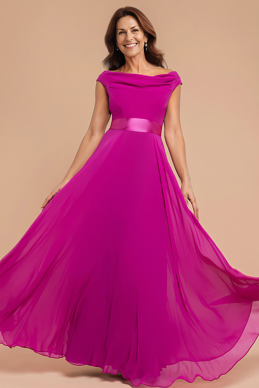 Cowl Neck Chiffon Maxi Dress - Magenta DR3335M