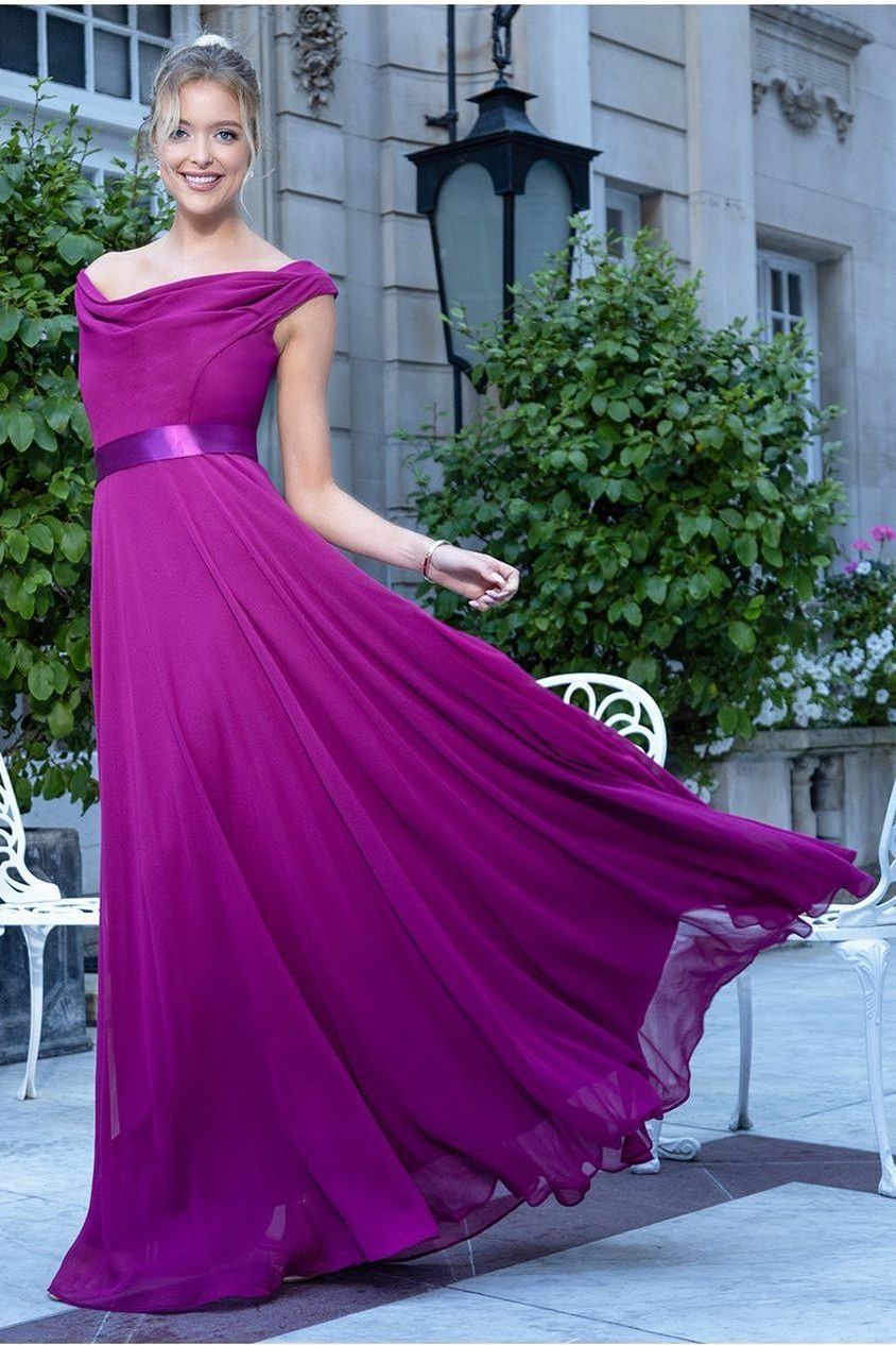 Cowl Neck Chiffon Maxi Dress - Magenta DR3335A