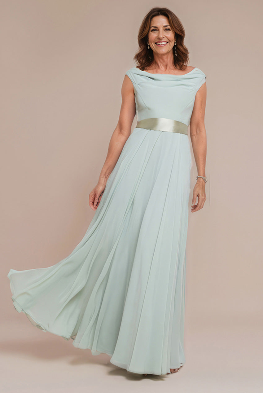Cowl Neck Chiffon Maxi Dress - Sage Green DR3335M