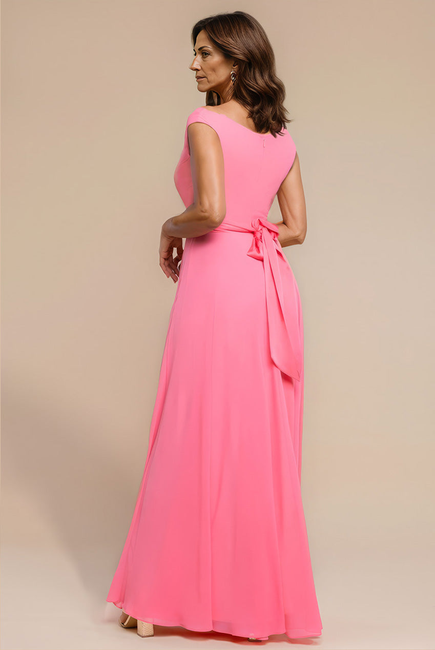Cowl Neck A-Line Chiffon Maxi Dress - Coral DR3335M