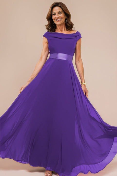 Cowl Neck Chiffon Maxi Dress - Purple by Goddiva