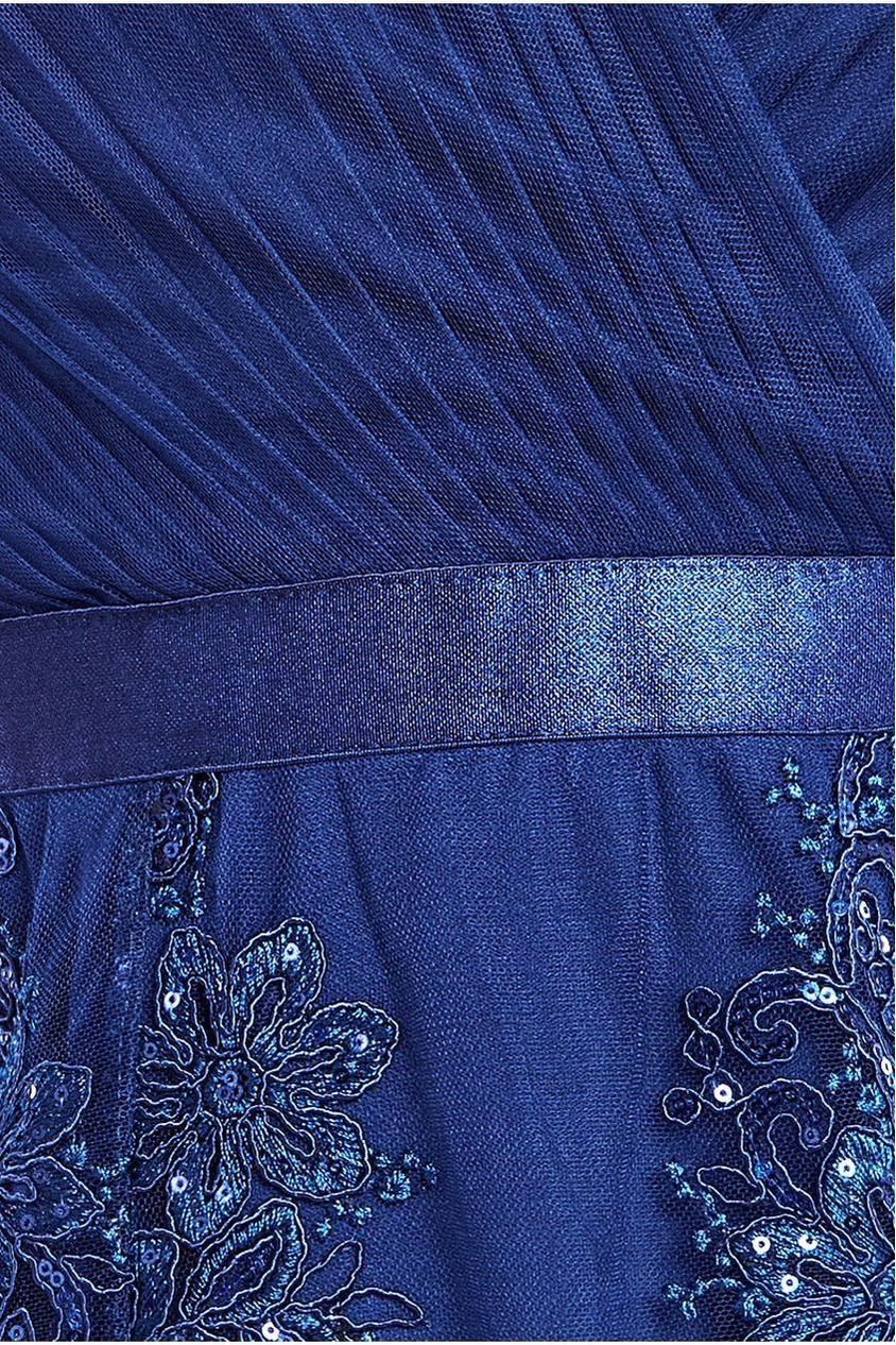 Pleated Satin Bodice High And Low Dress - Navy DR3337QZ