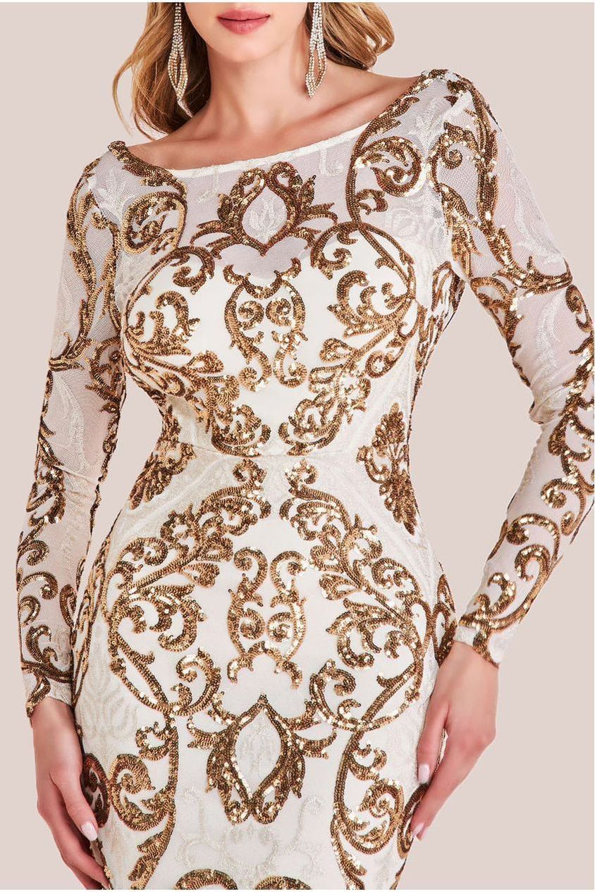 Sequin Cowl Back Maxi -  Cream DR3420