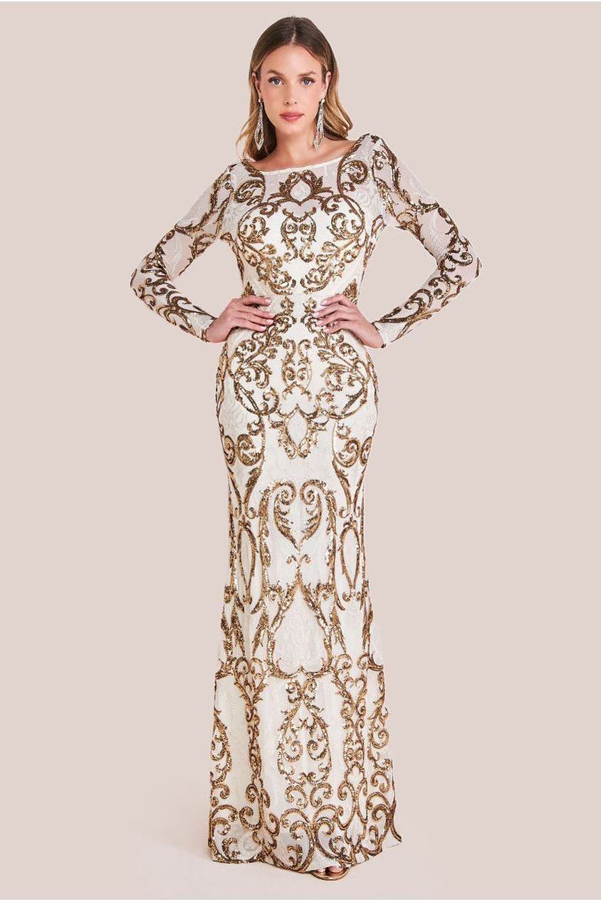 Sequin Cowl Back Maxi -  Cream DR3420