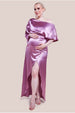 Maternity Satin Drape Shoulder Wrap Maxi Dress - Blush by Goddiva