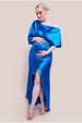 Maternity Satin Drape Shoulder Wrap Maxi Dress - Royal Blue by Goddiva