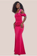 One Shoulder Satin Band Maxi Dress - Magenta by Goddiva