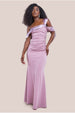 One Shoulder Satin Band Maxi Dress - Rose Pink by Goddiva