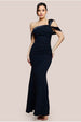 One Shoulder Satin Band Maxi Dress - Black by Goddiva
