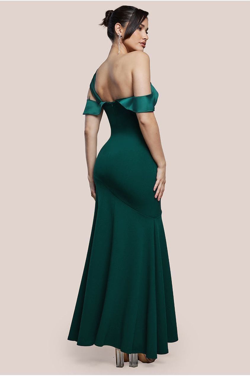 One Shoulder Satin Band Maxi Dress - Emerald Green DR3454