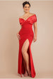 Satin & Scuba Off The Shoulder Maxi Dress - Red by Goddiva