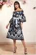 Printed Off The Shoulder Midi Dress - Black by Goddiva