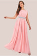 Chiffon Maxi With Embellished Belt - Peach by Goddiva