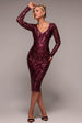 Sequin & Mesh Midi Dress - Burgundy by Goddiva
