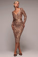 Sequin & Mesh Midi Dress - Champagne by Goddiva