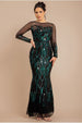 Long Sleeve Sequin Flame Maxi - Emerald Green by Goddiva