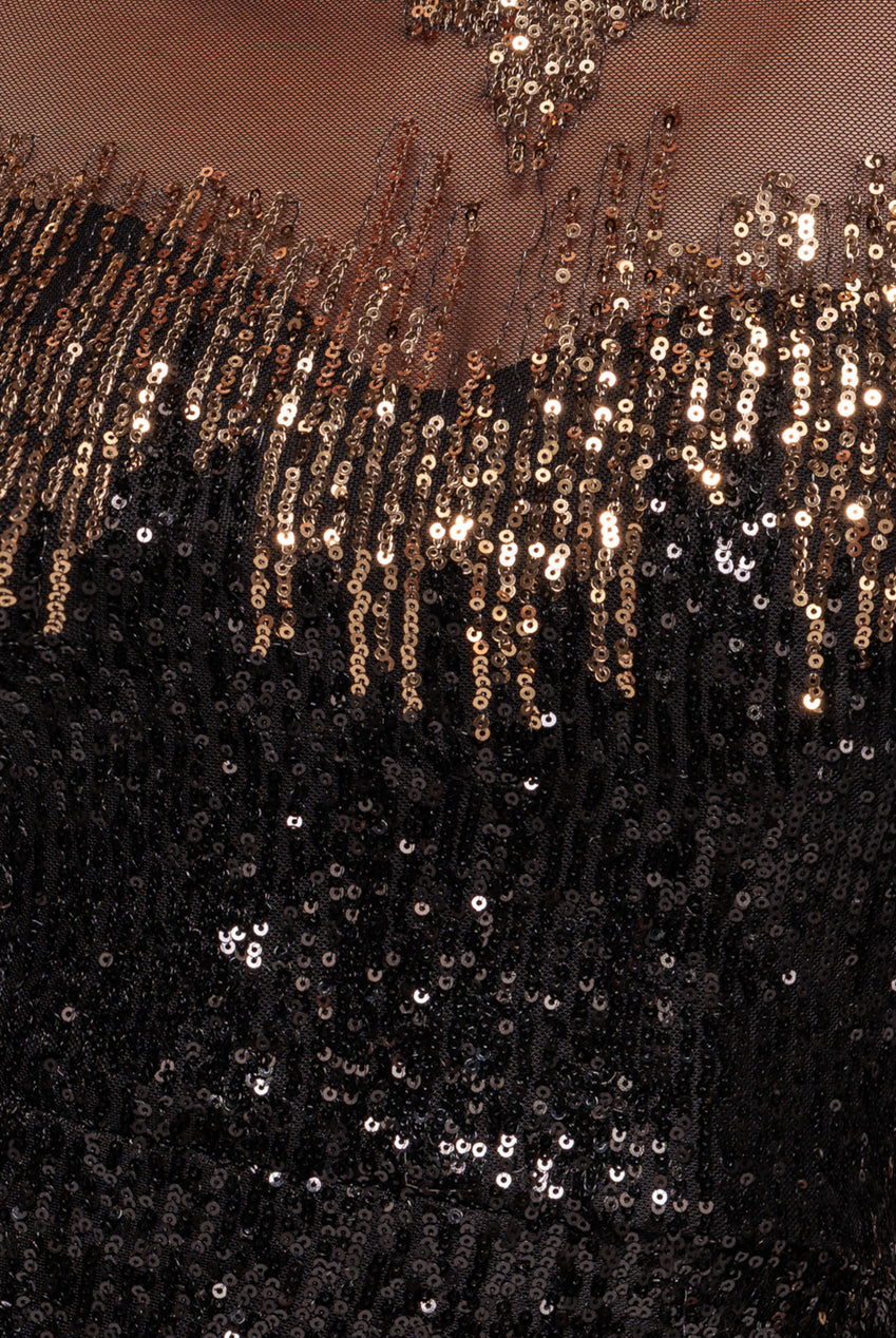 Long Sleeve Aztec Sequin Maxi Dress - Gold DR3490