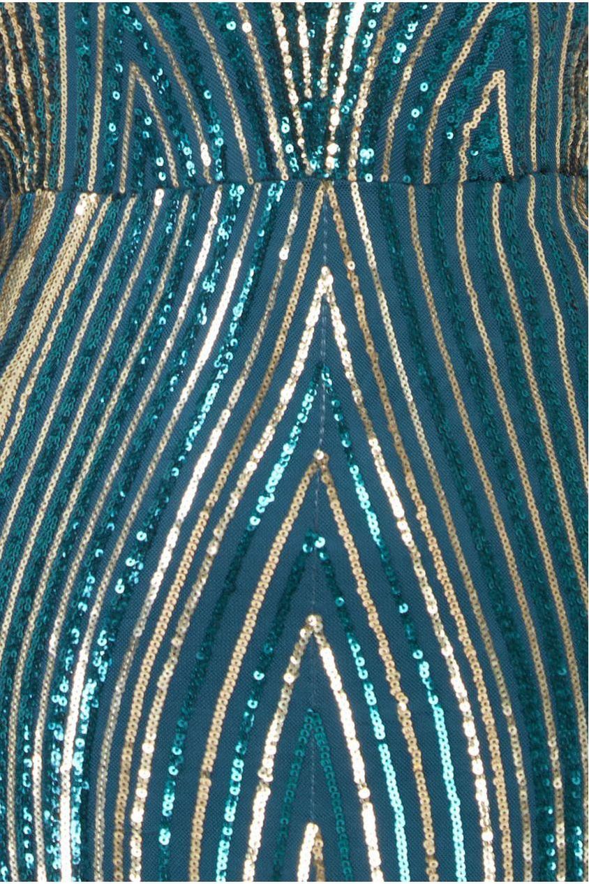 Two Toned V Neck Sequin Maxi - Emerald Green DR3494