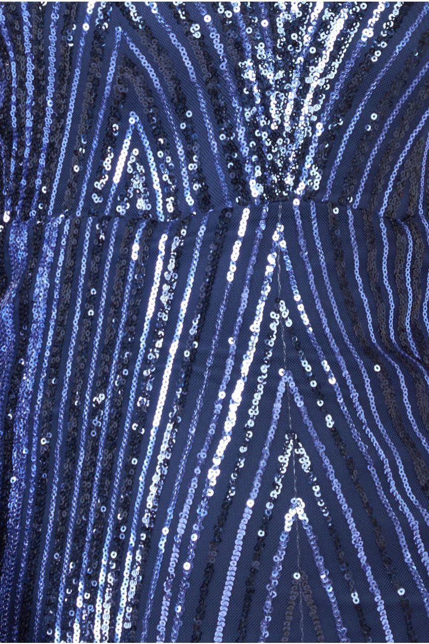 Two Toned V Neck Sequin Maxi - Navy DR3494