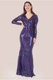 Two Toned V Neck Sequin Maxi - Purple by Goddiva