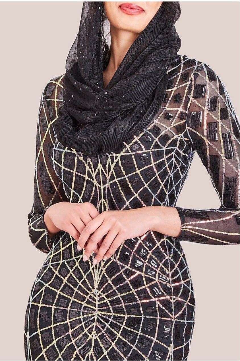 Modesty Geo Sequin Maxi Dress - Black DR3495MOD