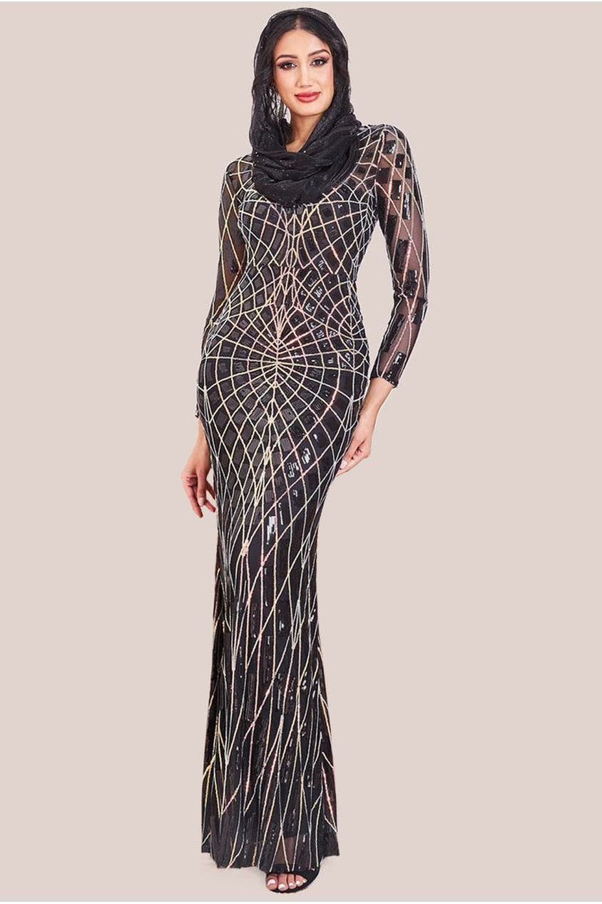 Modesty Geo Sequin Maxi Dress - Black DR3495MOD