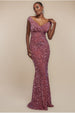 Multi Sequin & Velvet Bardot Maxi Dress - Blush Pink by Goddiva